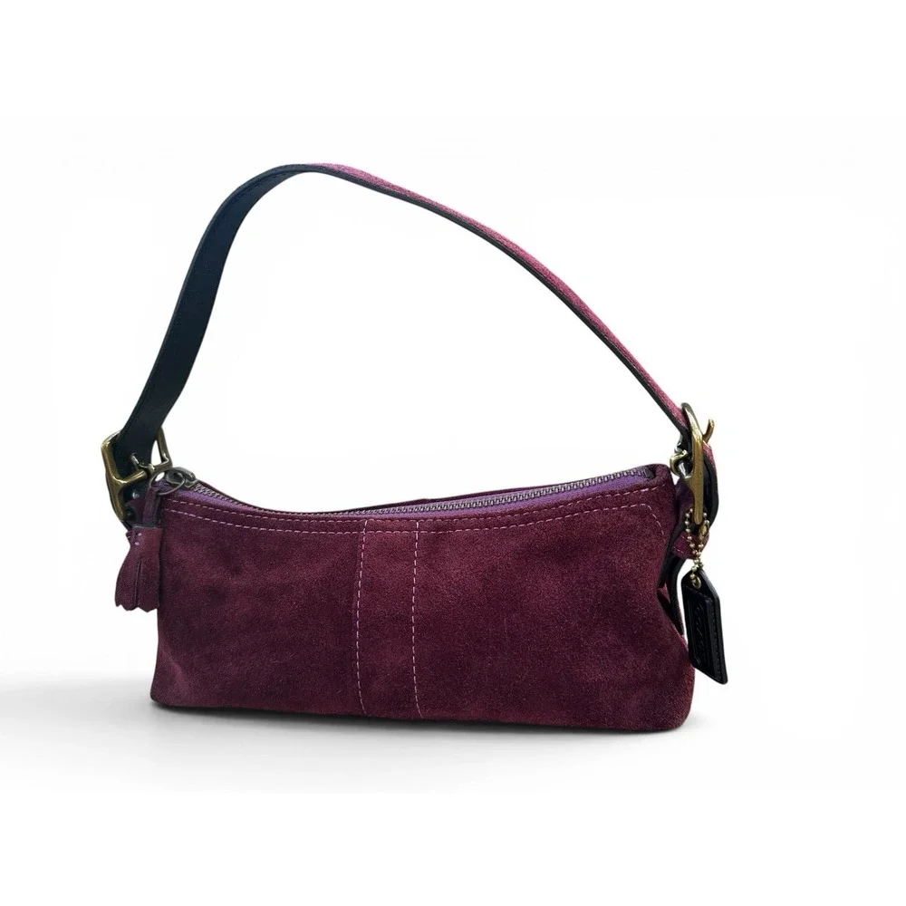 Coach Vintage Y2K Suede Burgundy East West Demi Baguette Purse Bag 7470 RARE